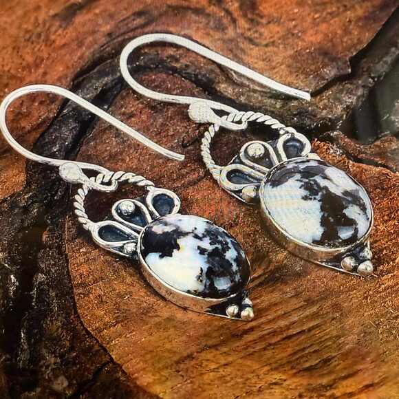 Silver Elegant Jewelry - White Buffalo Dahlia Turquoise Sterling Silver Earrings